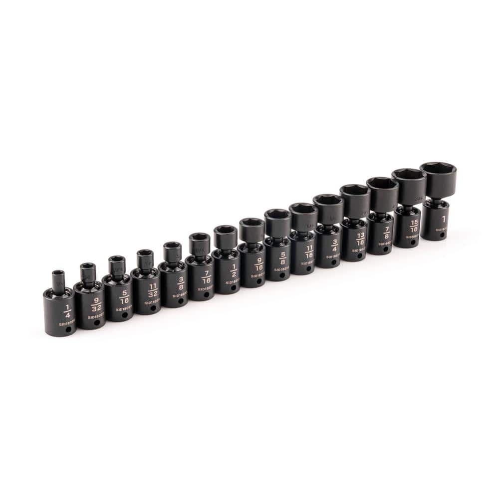 TEKTON 3/8 in. Drive 6-Point Universal Joint Impact Socket Set, 15-Piece (1/4-1 in. ) (1)
