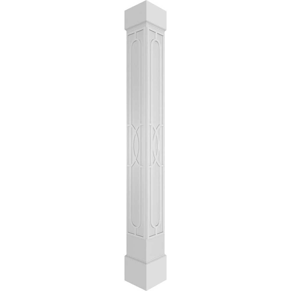 Ekena Millwork 11-5/8 in. x 9 ft. Premium Square Non-Tapered Calico Fretwork PVC Column Wrap Kit with Standard Capital and Base (1)
