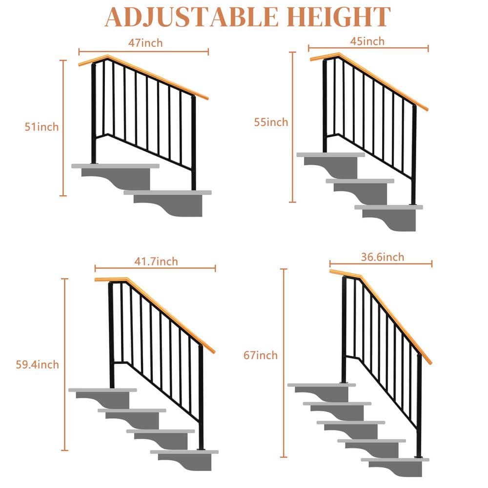 Karl home 64.6 in. x 46.5 in. Black Iron Wood Baluster Railing Kit (3)