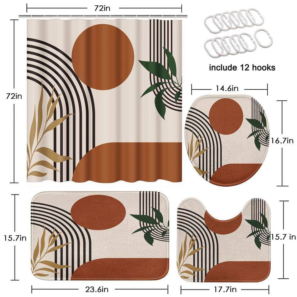 Unbranded 72 in. W x 72 in. L Polyester Shower Curtain Set with Toilet Lid Cover Rugs Non-Slip Minimalist Abstract Geometric (2)