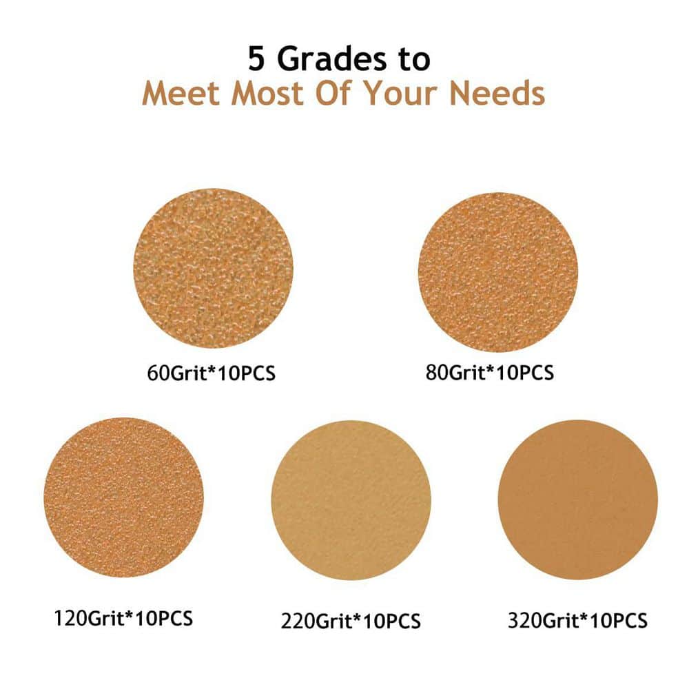Unbranded 5 Inch Aluminum Oxide Sanding Discs Hook and Loop with 8 Hole Dust Collection for Orbital Sander (50-Pack) (2)