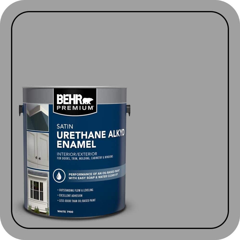 BEHR PREMIUM 1 gal. #PPU26-06 Elemental Gray Urethane Alkyd Satin Enamel Interior/Exterior Paint