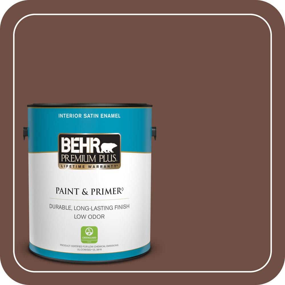 BEHR PREMIUM PLUS 1 gal. #S-G-750 Chocolate Sprinkle Satin Enamel Low Odor Interior Paint & Primer