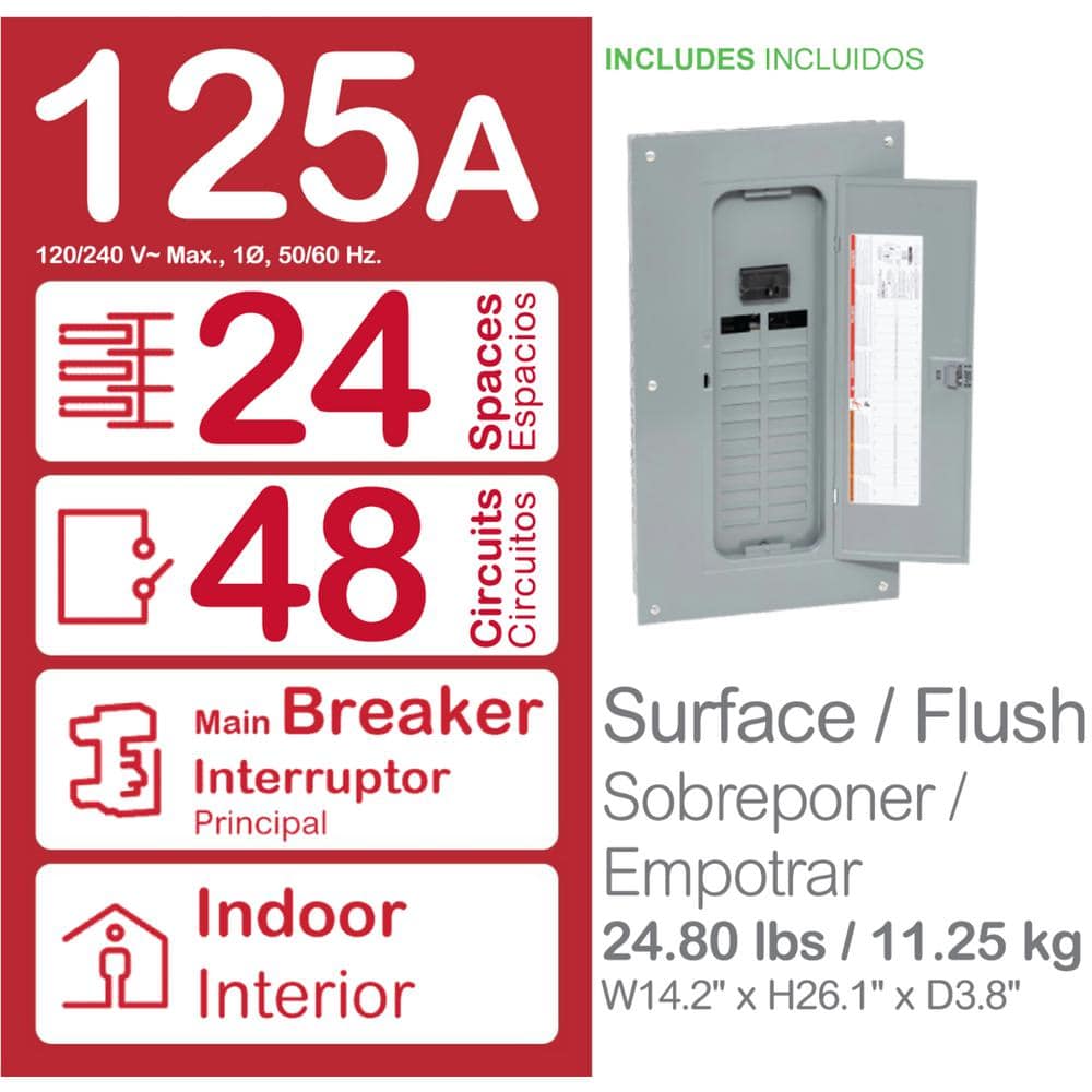 Square D Homeline 125 Amp 24-Space 48-Circuit Indoor Main Breaker Plug-On Neutral Load Center with Cover (3)