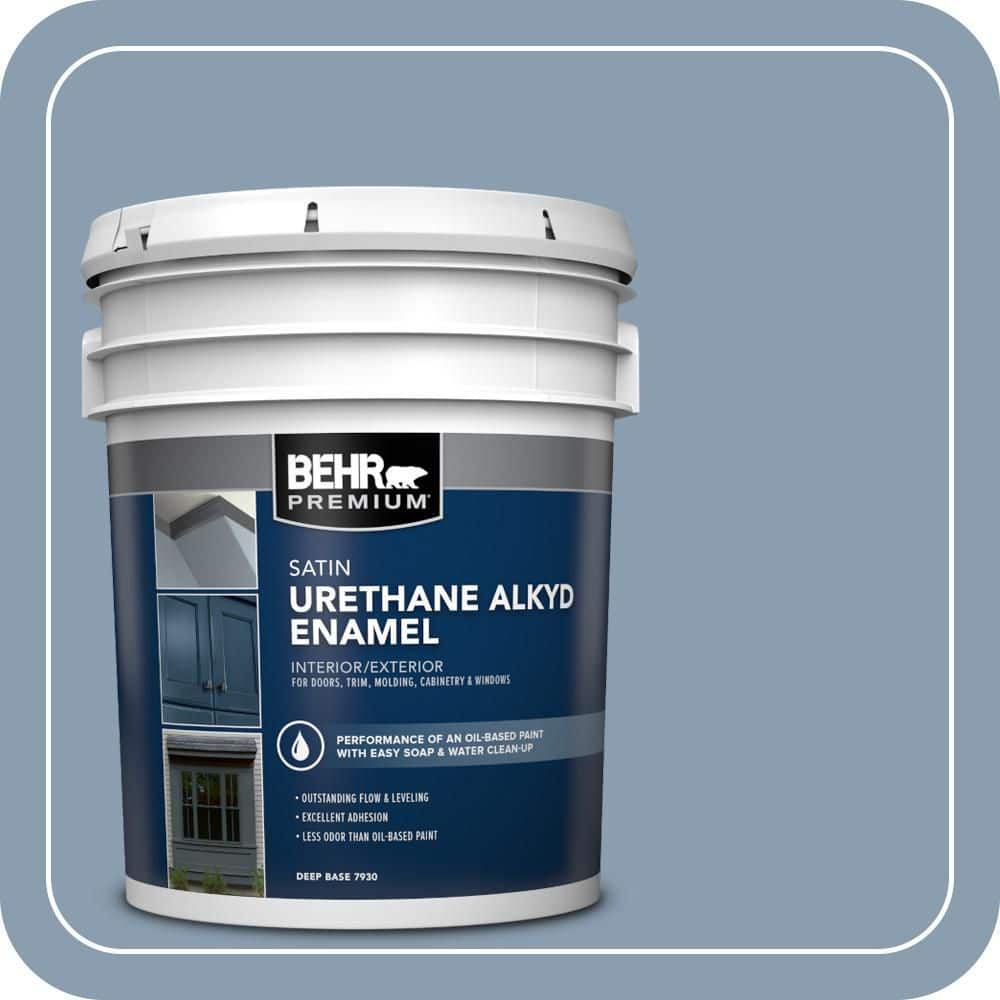 BEHR PREMIUM 5 gal. #BNC-08 Sonata Blue Urethane Alkyd Satin Enamel Interior/Exterior Paint