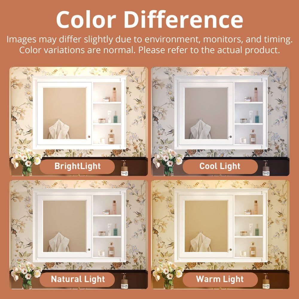 Tahanbath 6.70 in. W x 36.00 in. D x 28.00 in. H Bathroom Storage Wall Cabinet in White with Mirror 1-adjustable Shelf (2)
