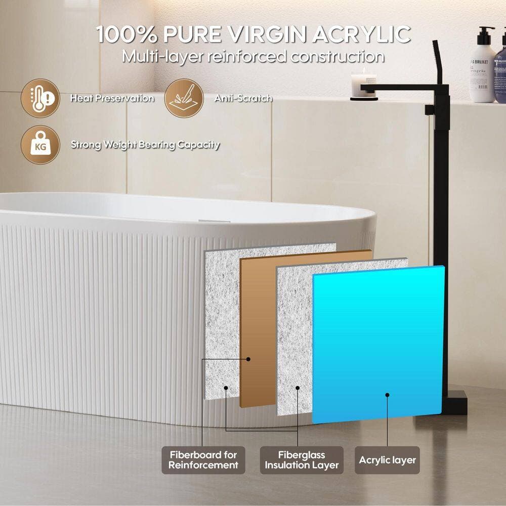 ANGELES HOME 59 in. L x 29.53 in. W Acrylic Soaking Double Ended Modern Bathtub in White, Pop-up Drain (3)