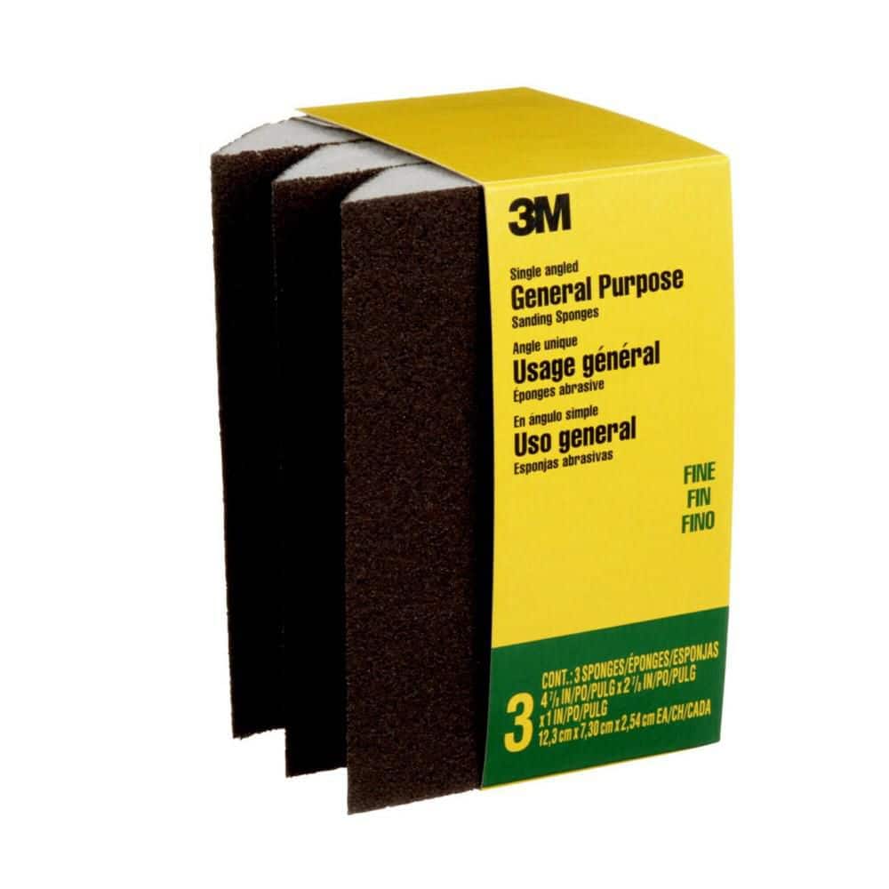 3M General Purpose Sanding Sponge 2 7/8 in. 4-7/8 in. 120 Fine-Grit Single Angled (3)