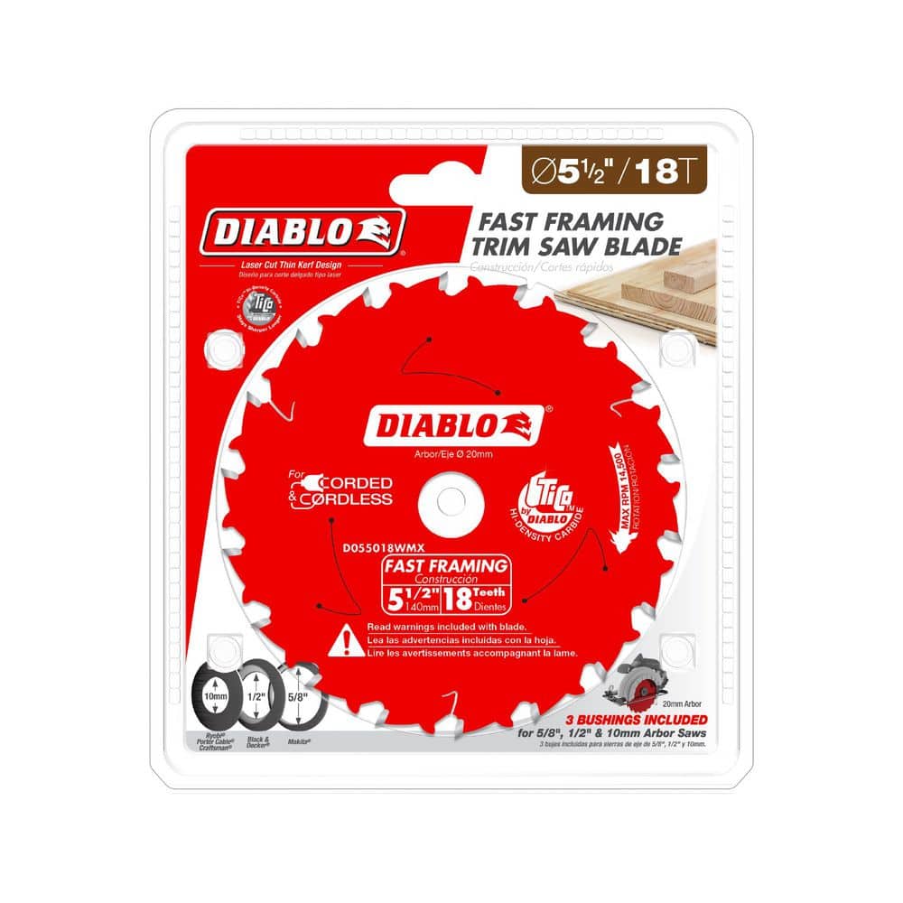 DIABLO 5-1/2 in. x 18-Tooth Fast Framing Circular Saw Blade with Bushings (4)