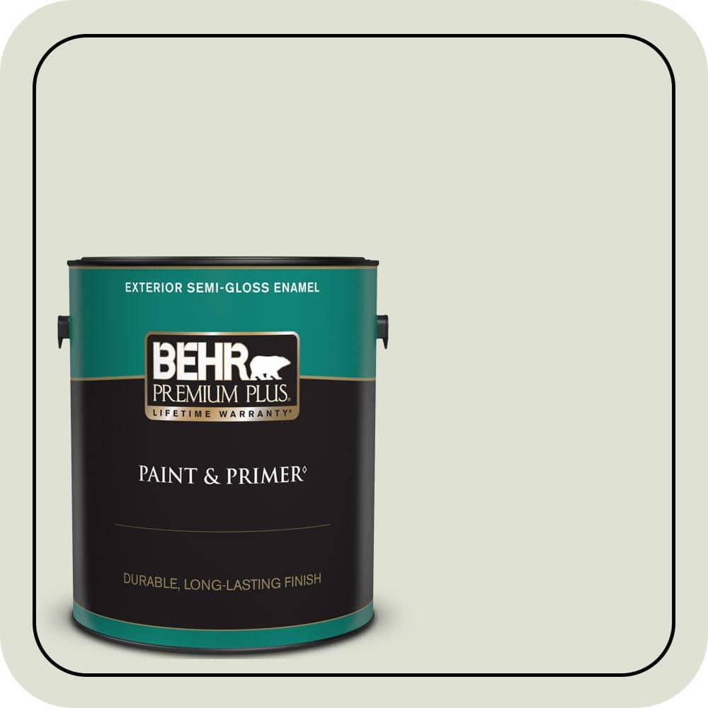 BEHR PREMIUM PLUS 1 gal. #S380-1 Moss Mist Semi-Gloss Enamel Exterior Paint & Primer