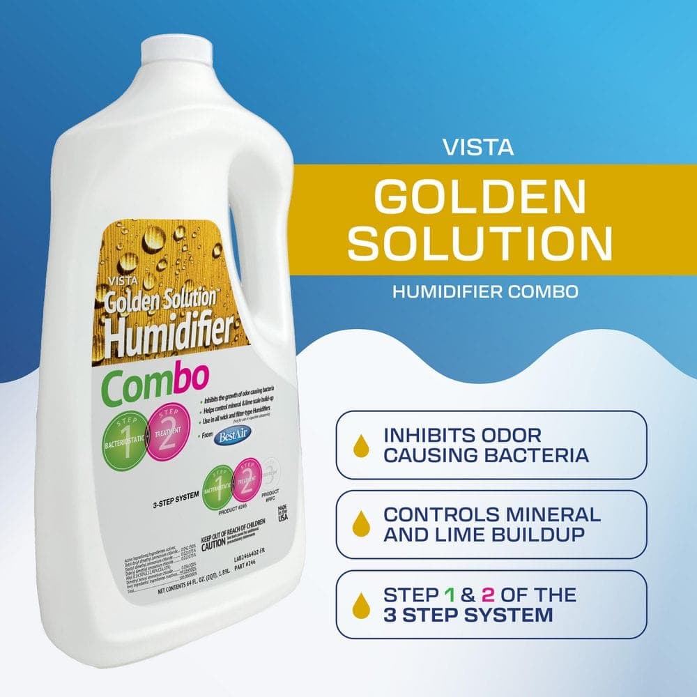 BestAir 246 Golden Solution II Bacteriostatic and Water Treatment Combo, 64 fl. oz. – For Wick and Filter Humidifiers (2-Pack) (2)
