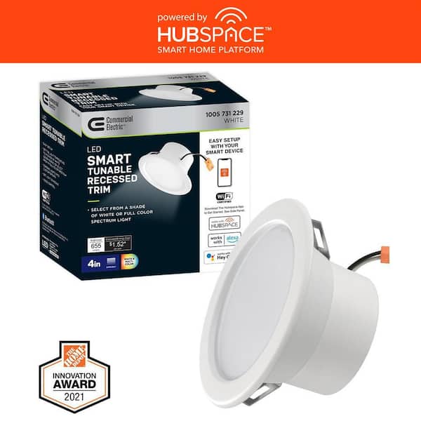 Commercial Electric 1-pack 4 in. T20 Smart Integrated LED Recessed Light Trim Adjustable CCT New Construction Remodel Powered by Hubspace