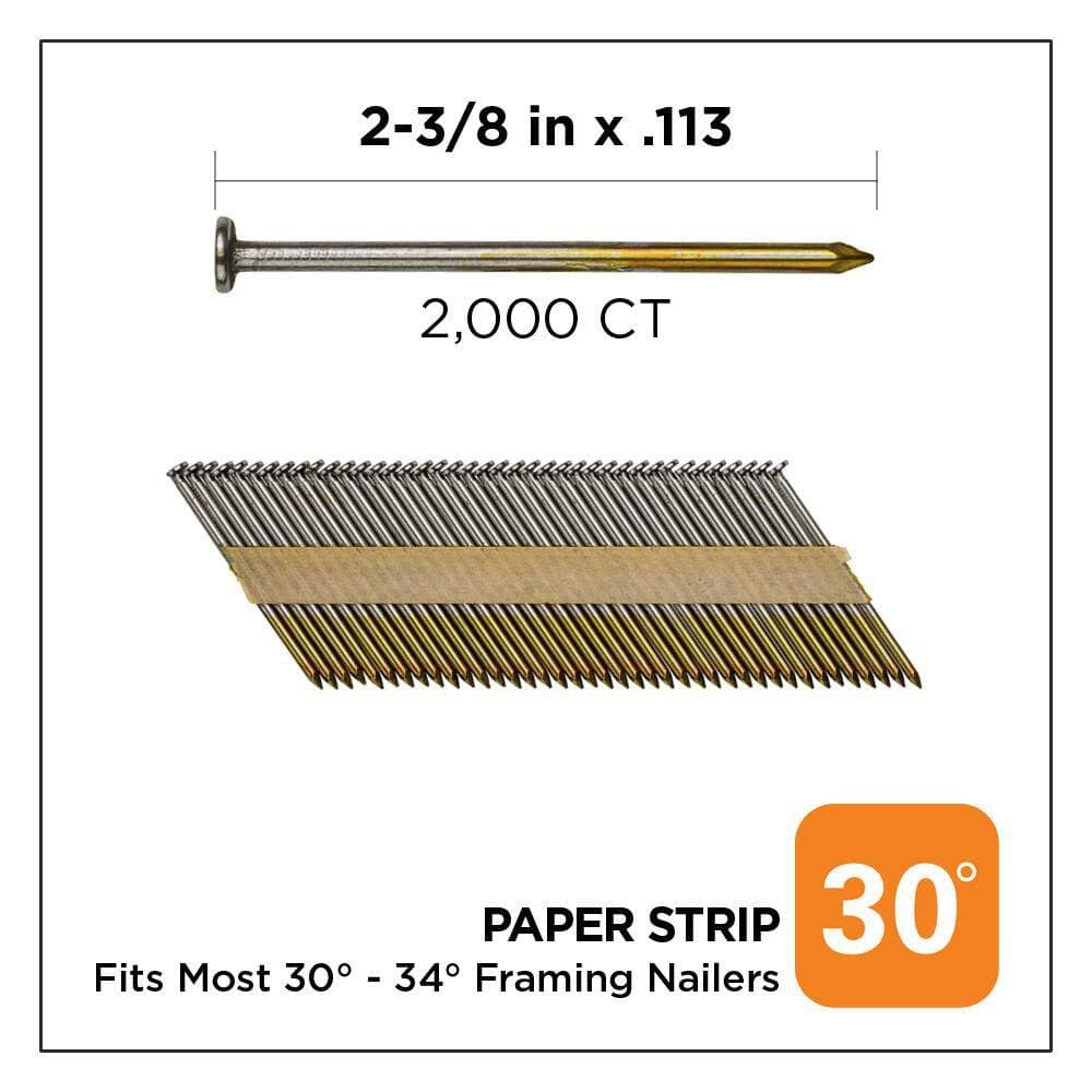 PRO-FIT 2-3/8 in. x 0.113-Gauge 36° Brite Finish Smooth Shank Paper Tape Collated Framing Nails (2000-Per Box) (2)