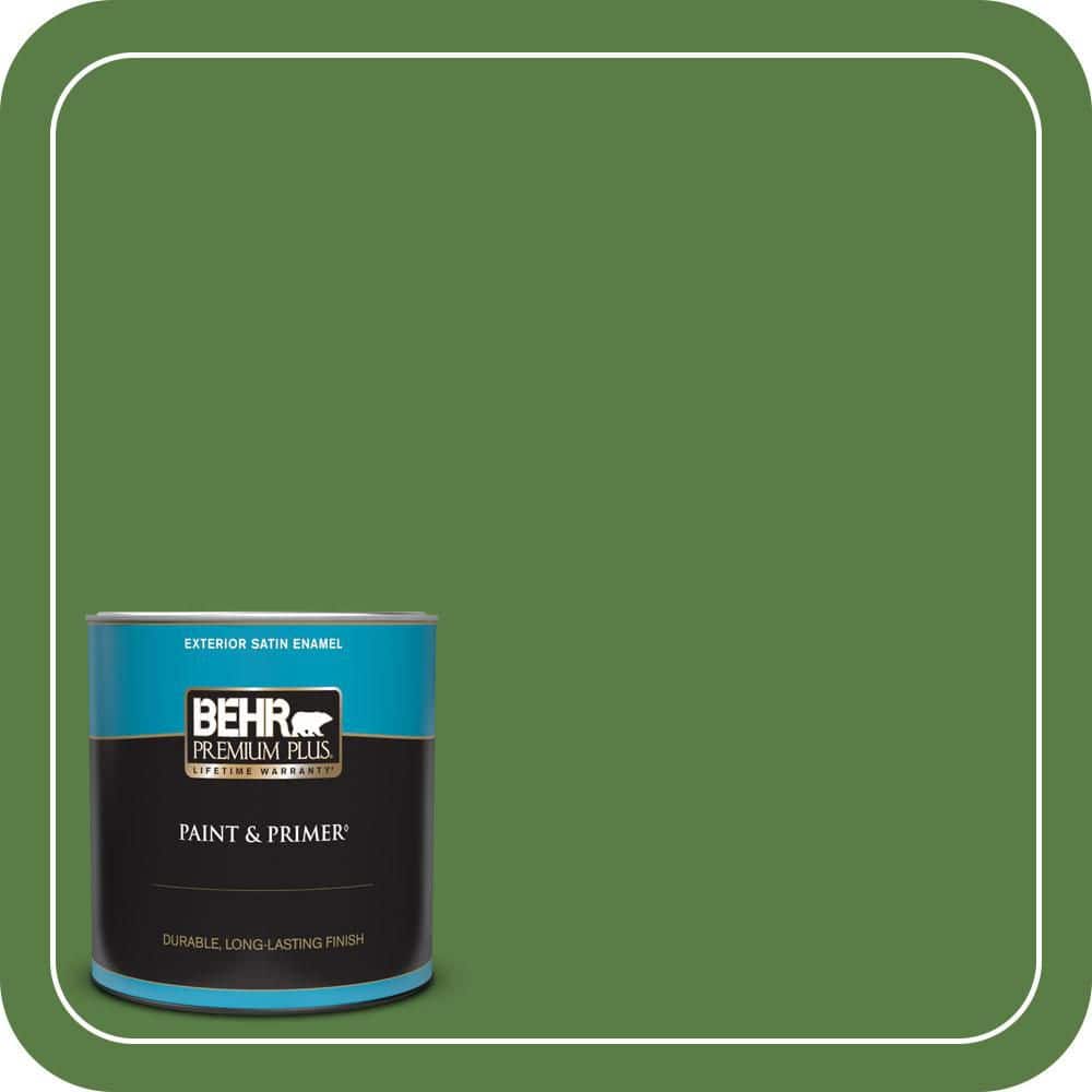 BEHR PREMIUM PLUS 1 qt. #S-H-430 Mossy Green Satin Enamel Exterior Paint & Primer