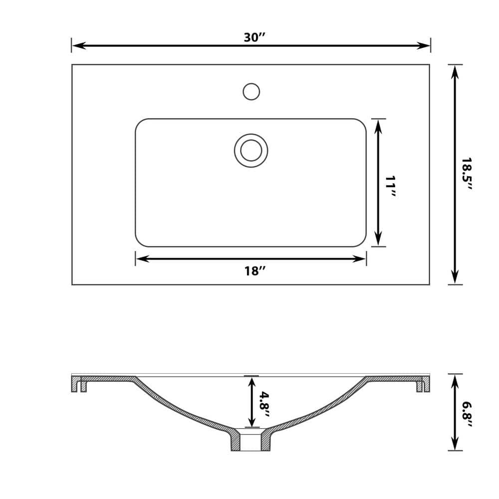 Logmey 30 in. W 18 in. D Ceramic White Rectangular Single Sink Bathroom Vanity Top White (2)