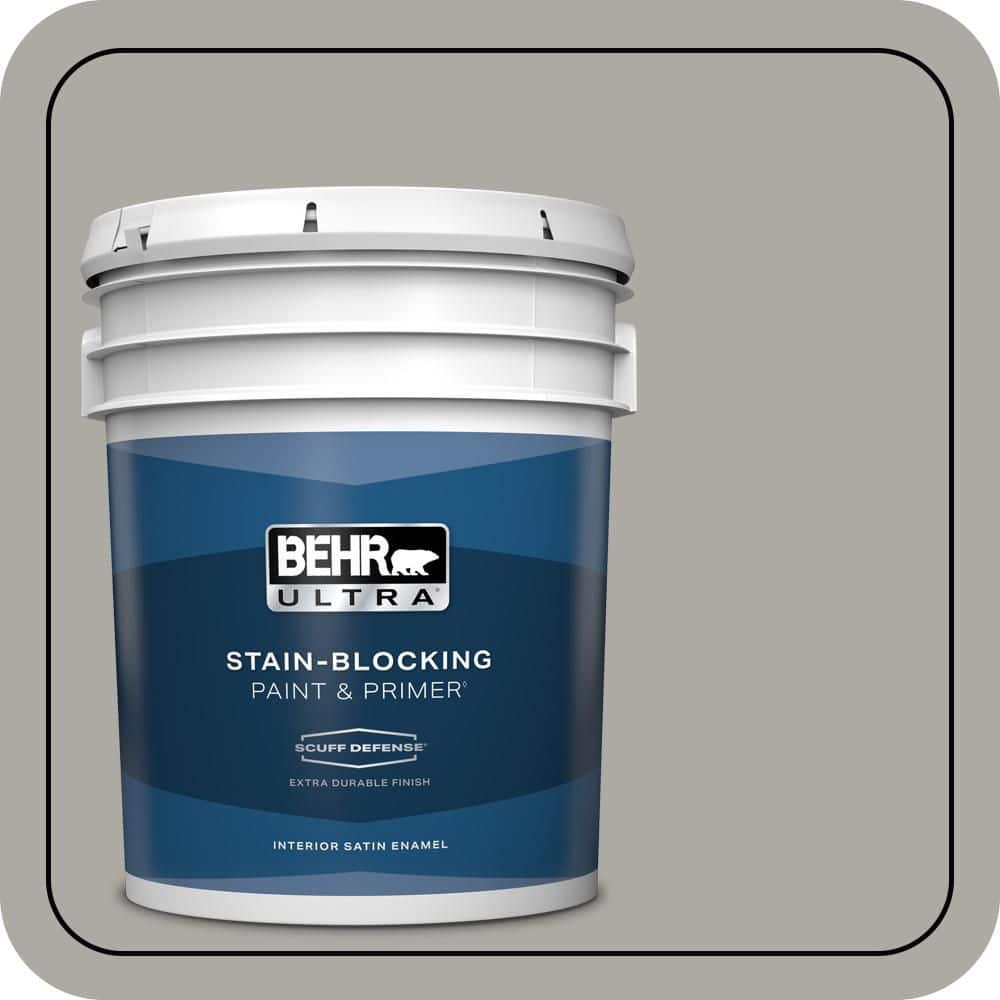 BEHR ULTRA 5 gal. #PPU24-10 Downtown Gray Extra Durable Satin Enamel Interior Paint & Primer
