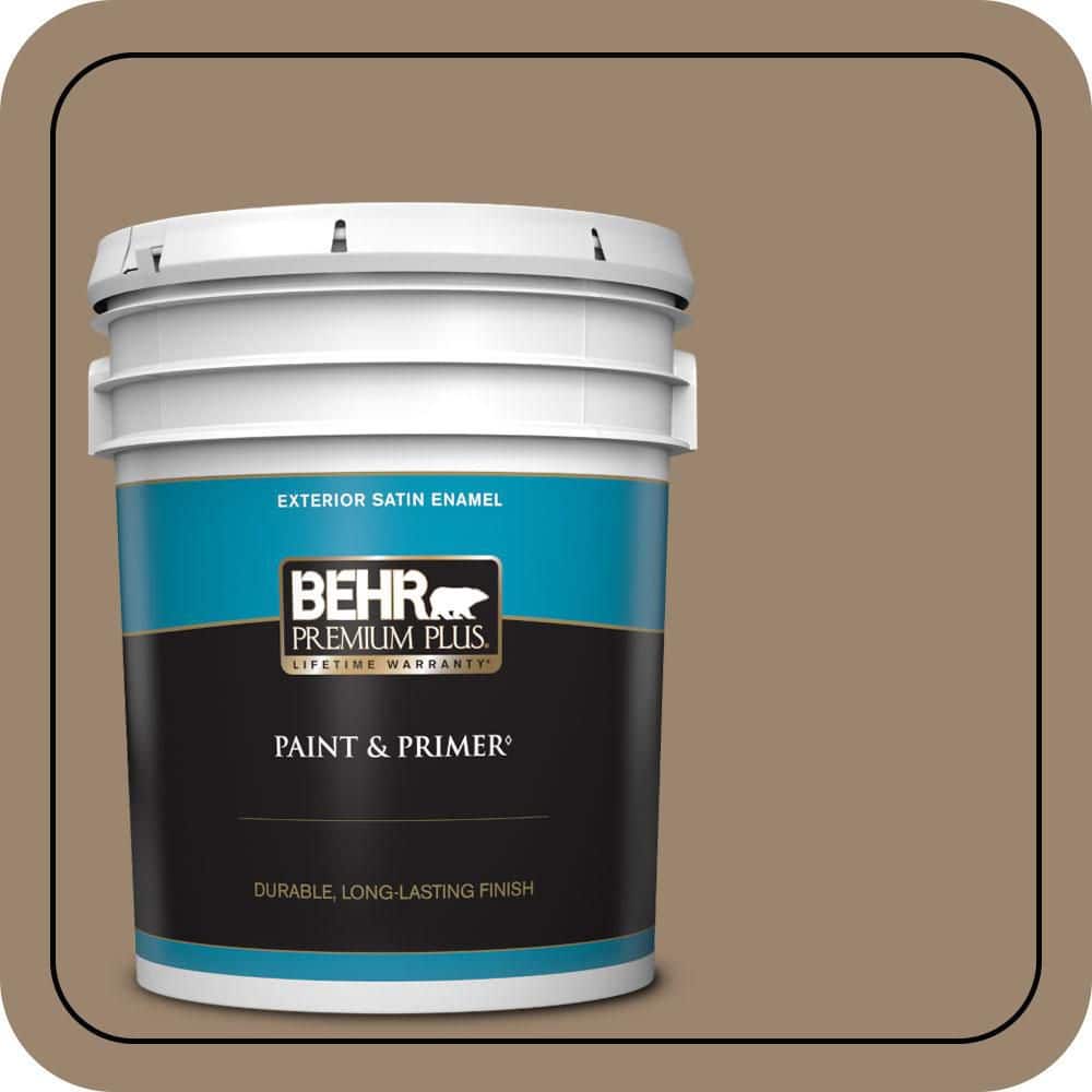 BEHR PREMIUM PLUS 5 gal. #MQ2-48 Sturdy Brown Satin Enamel Exterior Paint & Primer