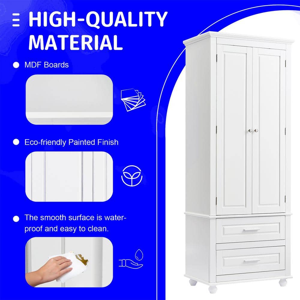 Satico 24.00 in. W x 15.70 in. D x 62.5 in. H MDF White 2-Drawer Freestanding Tall Linen Cabinet in White (3)