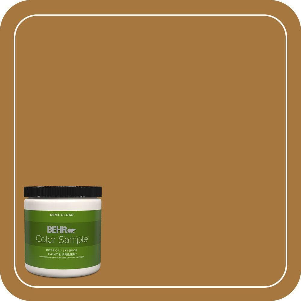 BEHR PREMIUM PLUS 8 oz. #MQ4-06 Invitation Gold Semi-Gloss Interior/Exterior Paint & Primer Color Sample
