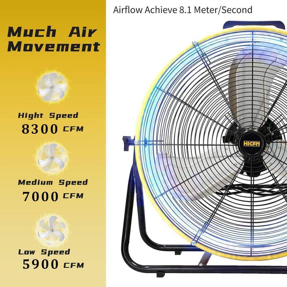 WOCK HICFM 24 in. Yellow 8300 CFM High Velocity Industrial Drum Fan with 3-Speed, 1/3 HP Powerful Motor for Warehouse, Garage (2)
