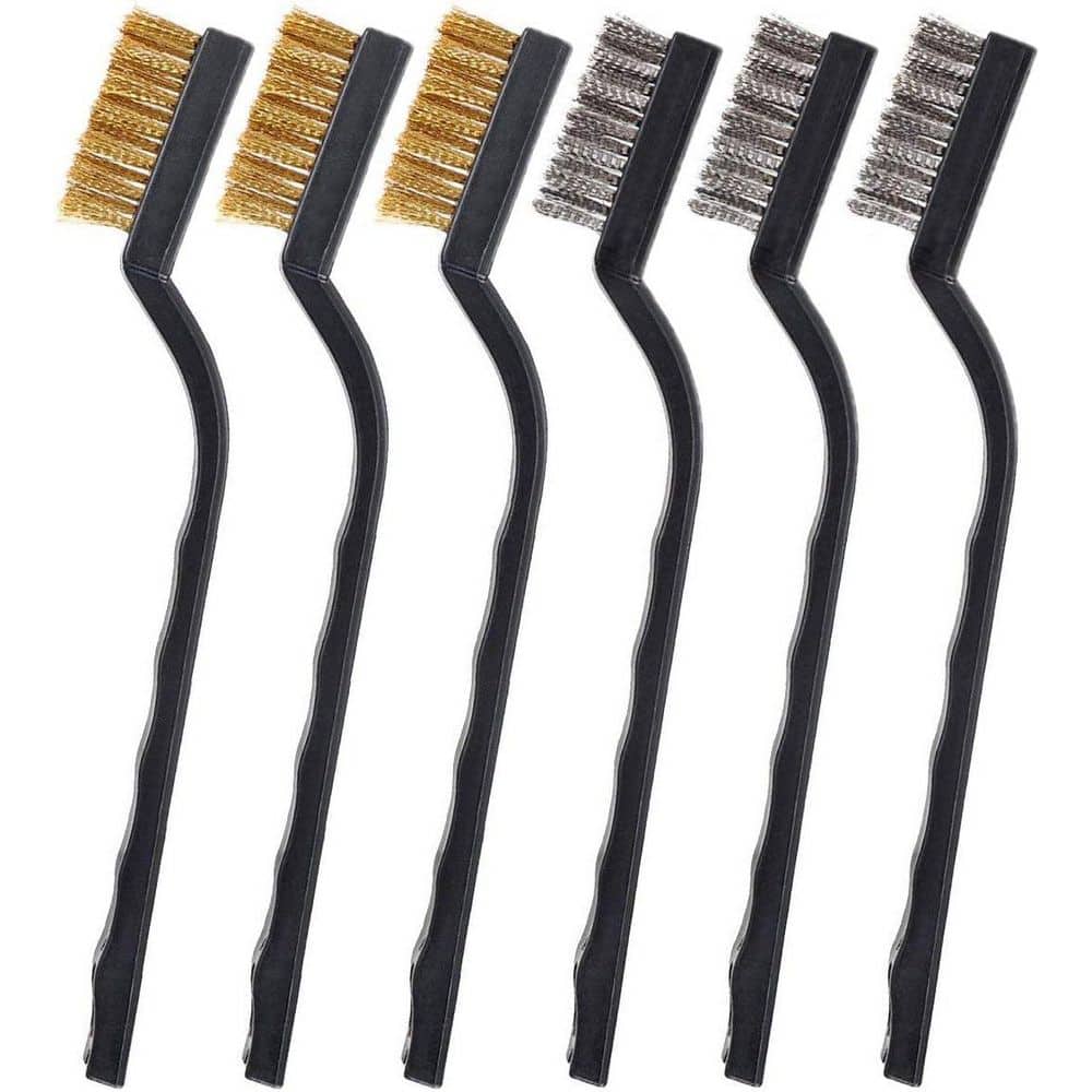 KIWDZFU 3.98 oz. Brass and Stainless Steel Wire Brush Set with Curved Handle for Cleaning Welding Slag and Rust 6-Pieces (1)