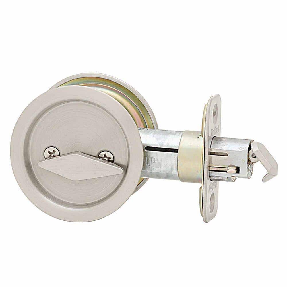 Kwikset Round Satin Nickel Bed/Bath Pocket Door Lock with Lock