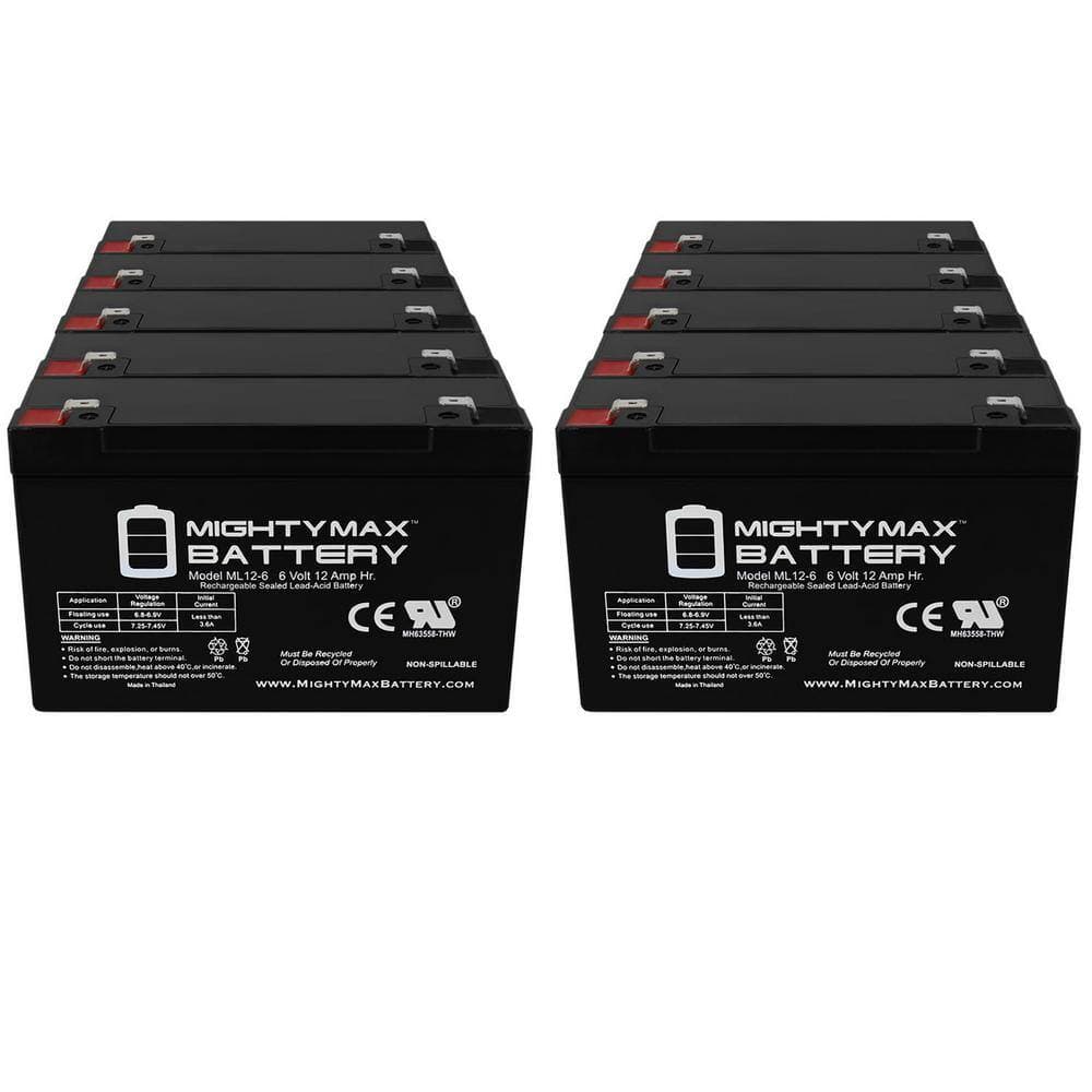 MIGHTY MAX BATTERY ML12-6. 250TT-6-Volt 12AH SEALED LEAD ACID BATTERY. 250 TAB TERMINALS-10 Pack (1)