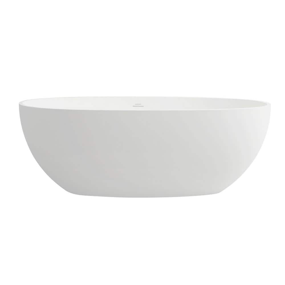 CASAINC 65 in. x 23 in. Solid Surface Stone Resin Stand Alone Freestanding Soaking Bathtub in White with Center Drain (1)