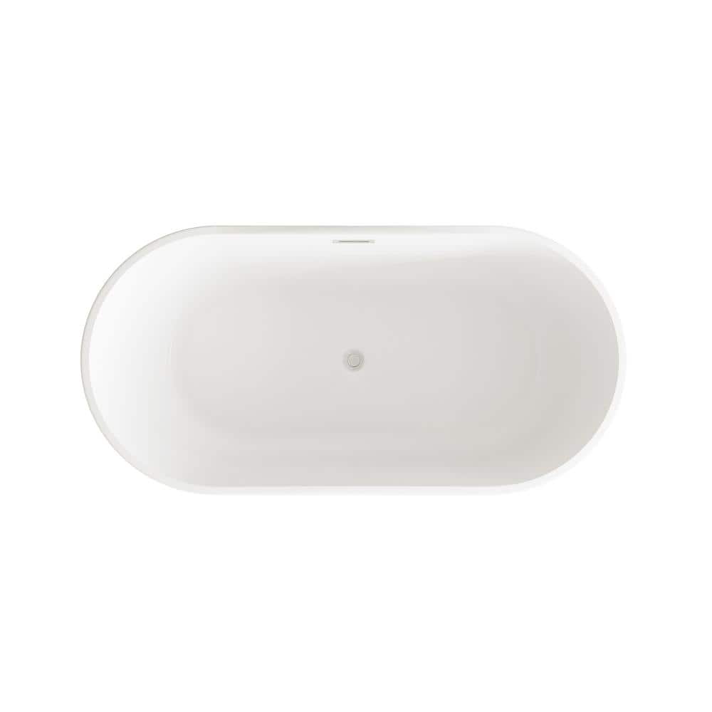 Unbranded Timeless Home 59 in. x 29.5 in. Soaking Bathtub with Center Drain in Glossy White with Brushed Nickel Trim (2)