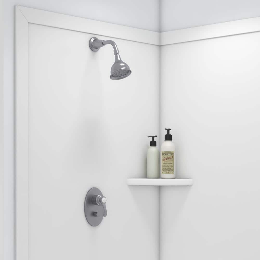 FlexStone Splendor 40 in. x 40 in. x 80 in. 7-Piece Easy Up Adhesive Corner Shower Wall Surround in White (3)