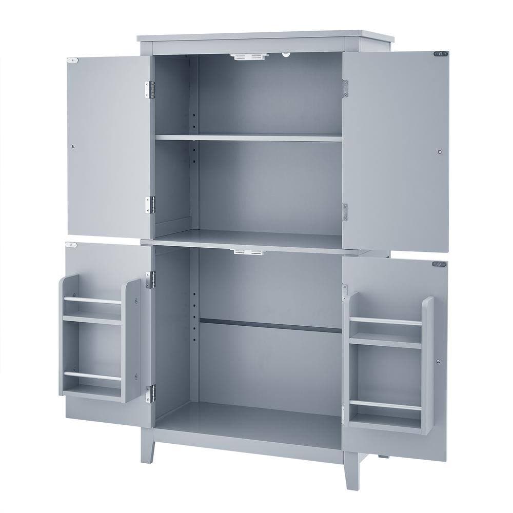 Unbranded Modern 23.6 in. W x 11.8 in. D x 43.3 in. H Grey Tall Bathroom Linen Cabinet with 4 Doors, Open Shelves (2)