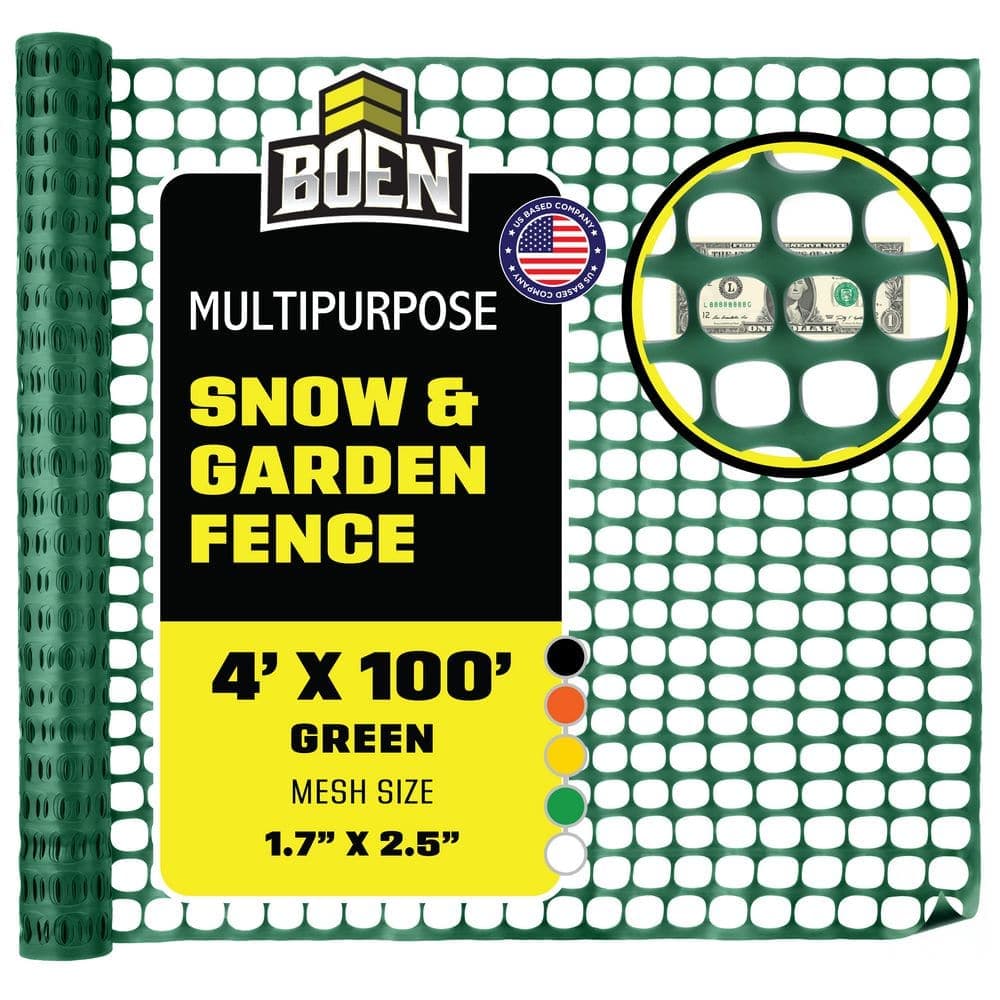 BOEN 4 ft. x 100 ft. Green Construction Snow/Safety Barrier Fence (1)