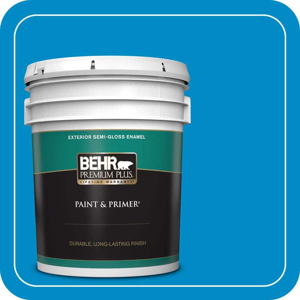 BEHR PREMIUM PLUS 5 gal. #MQ4-57 Celebration Blue Semi-Gloss Enamel Exterior Paint & Primer