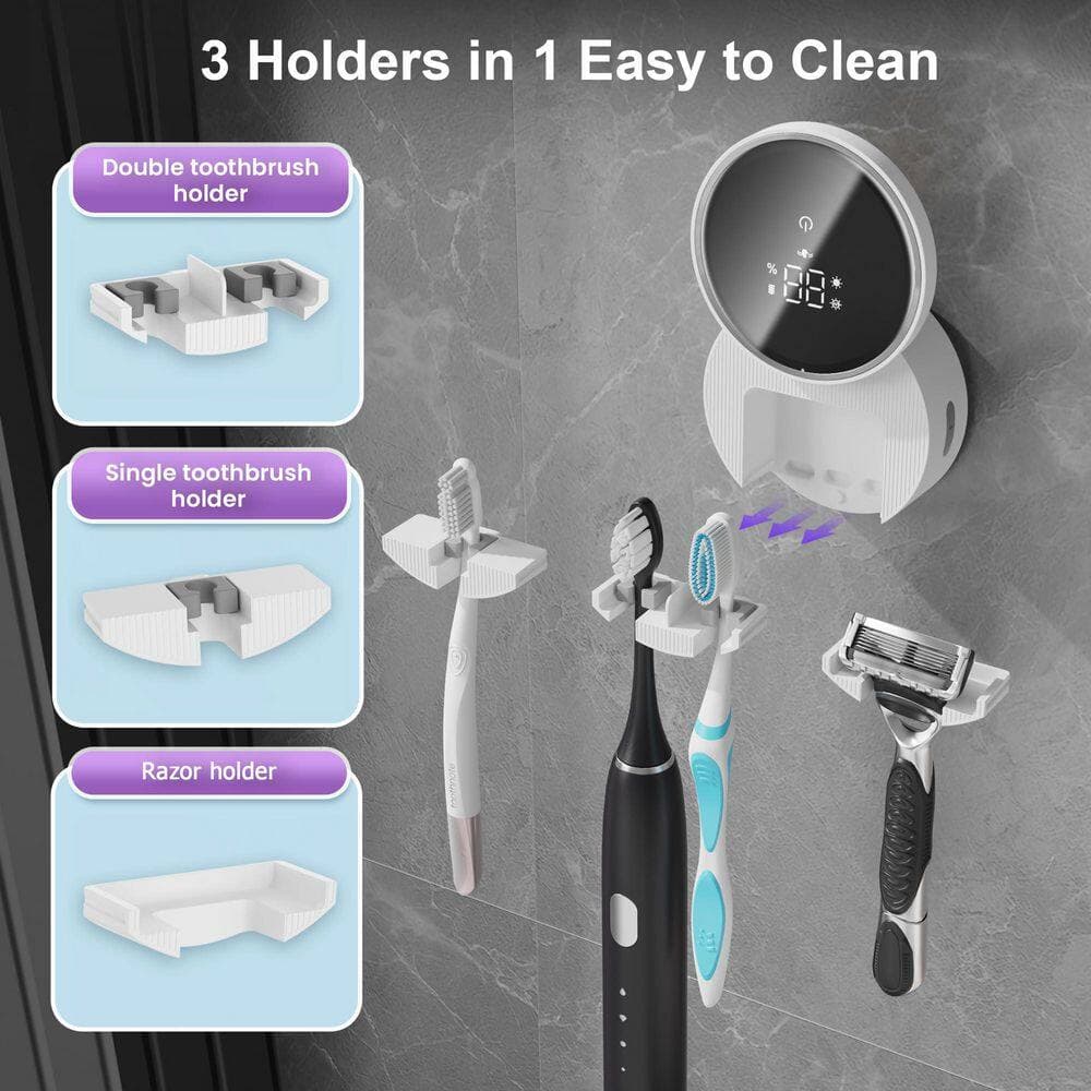 Wudkey Smart off White Toothbrush Holder with LED Display, Rechargeable Wall-Mounted Organizer for Toothbrushes and Razors (2)