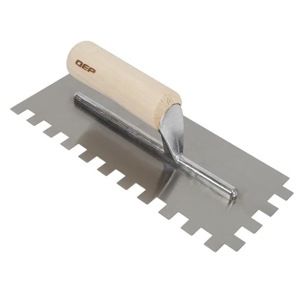 QEP 1/2 in. x 1/2 in. x 1/2 in. Traditional Carbon Steel Square-Notch Flooring Trowel with Wood Handle