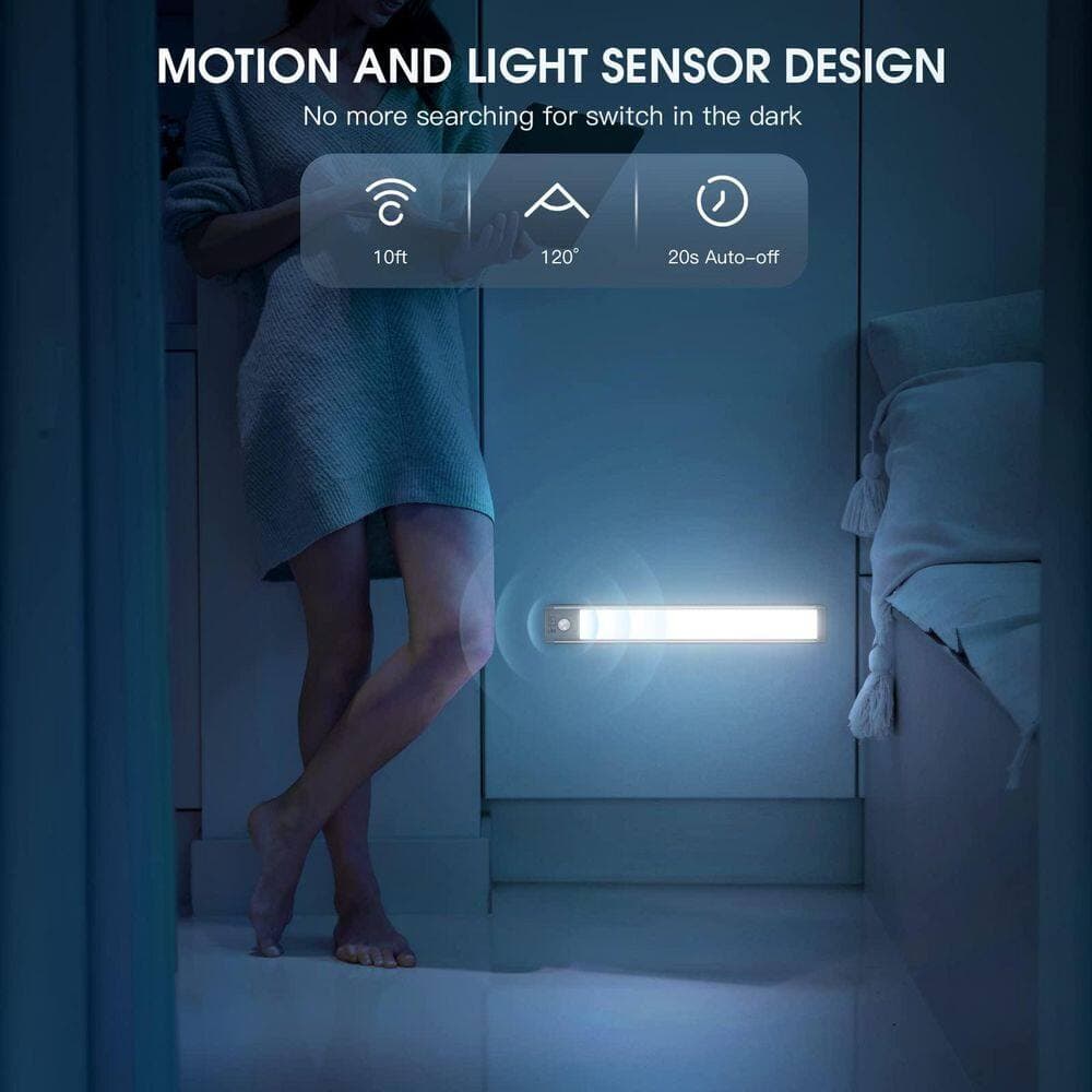 Numhew 2-Pack 10 in. Magnetic under Cabinet Lighting, Rechargeable Motion Sensor Light, Dimmable, Wireless, White Light (3)