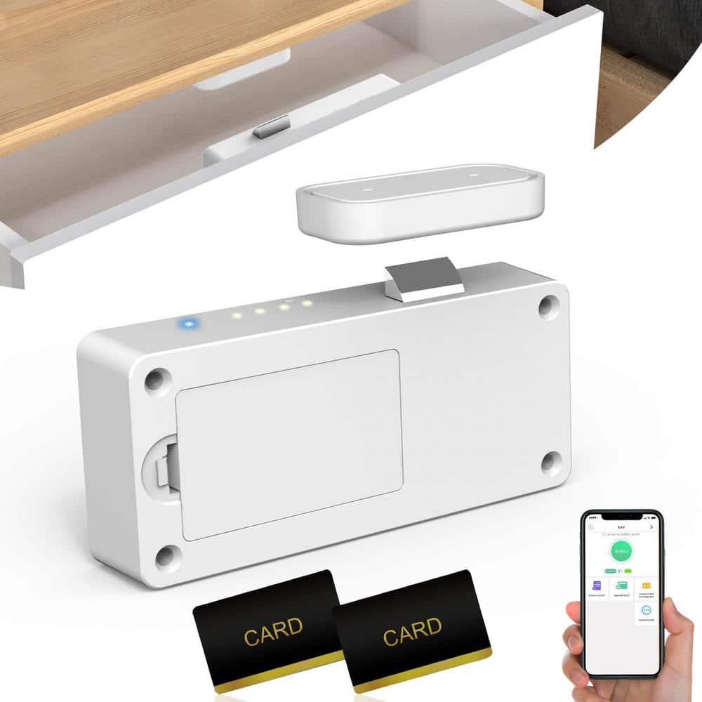 Numhew White Smart Cabinet Lock, Keyless Electronic Digital RFID Bluetooth Hidden No Drill Magnetic Child Safety Drawer Lock (2)