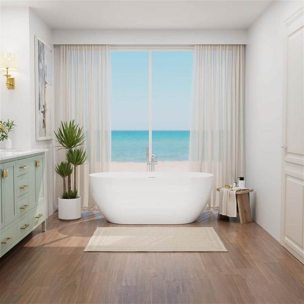 Mokleba 70 in. x 31 in. Acrylic Flatbottom Non-Whirlpool Soaking Bathtub, Drain and Overflow Included in White (2)