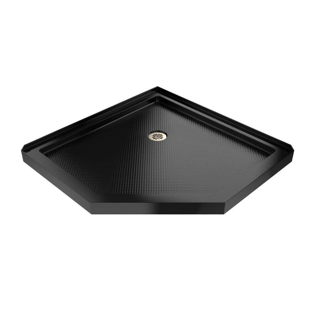DreamLine SlimLine 36 in. L x 36 in. W Corner Neo Angle Black Shower Pan Base with 2 in. Round Corner Drain in Brushed Brass (1)
