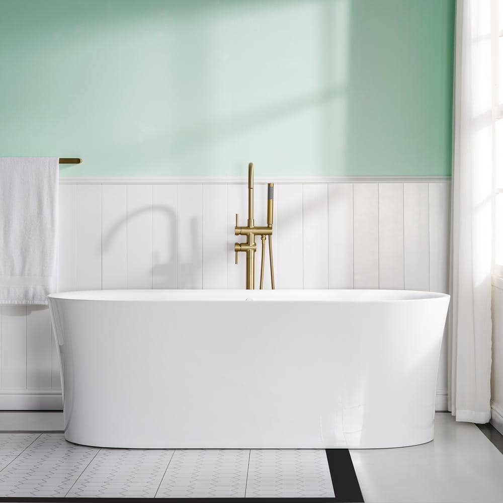 Liviza 67 in. x 31.5 in. Freestanding Air Soaking Bathtub with Chrome Center Drain in White, Air Bubble Massage, LED Lighting (1)