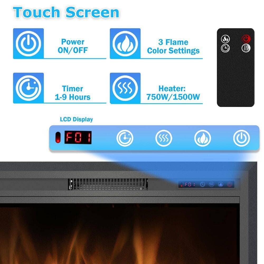 Delandgrand 33 in. Electric Fireplace Inserts with Remote Control, Changeable Led Flame Color, Black, 750-Watt/1500-Watt (2)