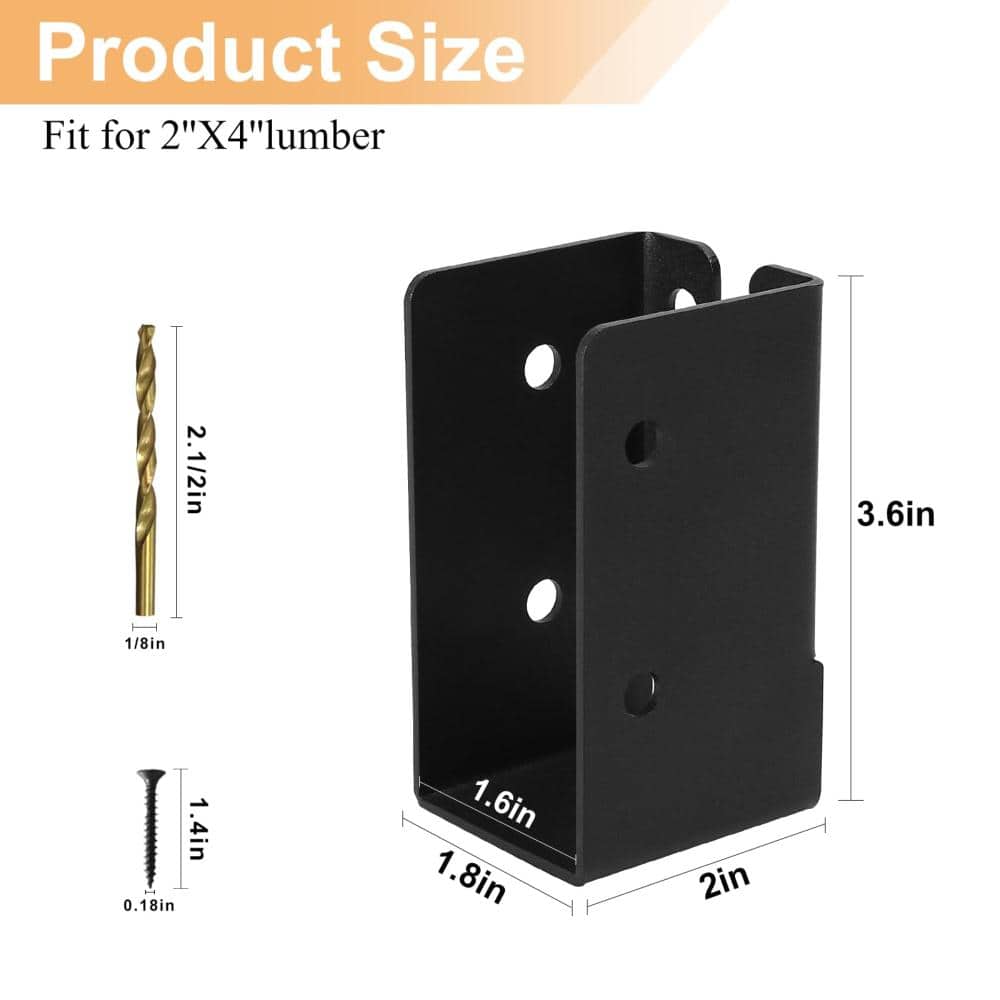 Unbranded 2 in x 4 in Concealed Joist Hanger Steel Powder-Coated Railing Brackets for Beam Swing Fence Handrail 24PCS (3)