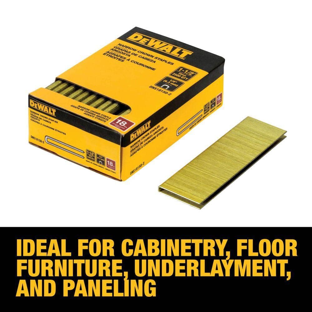 DEWALT 1/4 in. x 1-1/2 in. 18-Gauge Glue Collated Crown Staple 2 Boxes (2500 Per Box) (3)