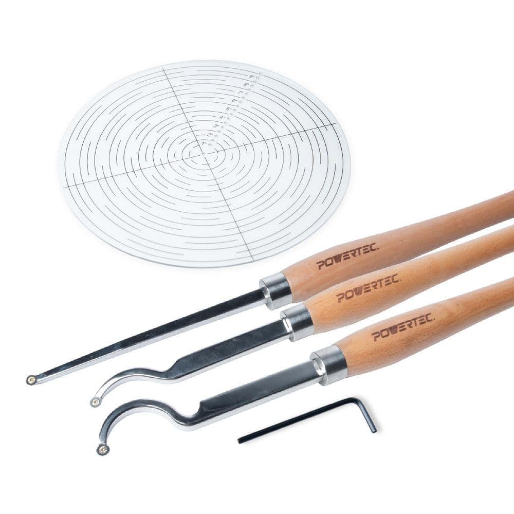 ‎POWERTEC 3PCS Carbide Lathe Tools for Woodturning with 10 in. Center Finder Compass, Wood Lathe Tools for Making Wood Art