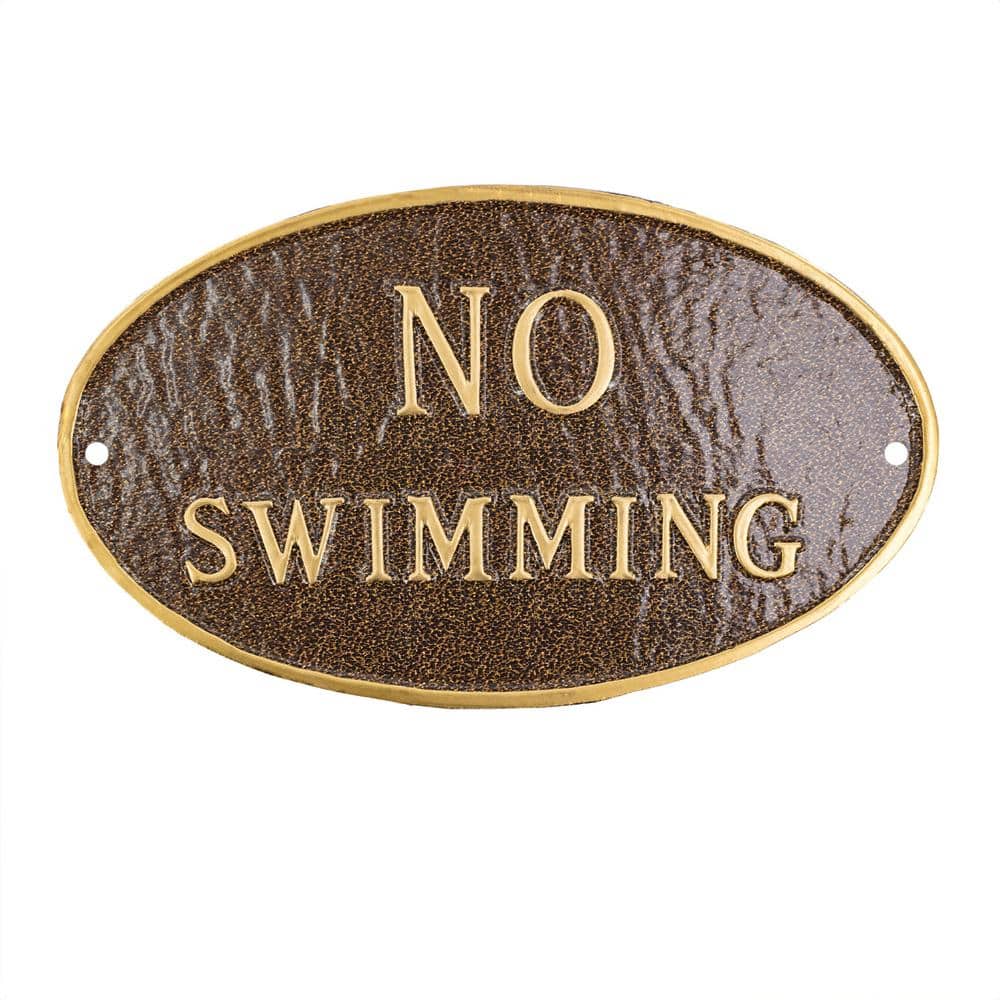 Montague Metal Products 8.5 in. x 13 in. Standard Oval No Swimming Statement Plaque Sign - Hammered Bronze