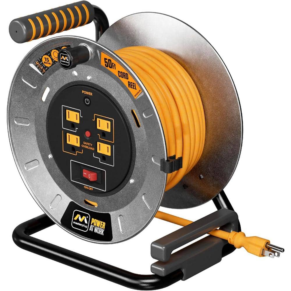 Lukyamzn 50 ft. 12/3 15 Amp Retractable Extension Cord Reel with 4 Grounded Outlet and Power Switch (1)