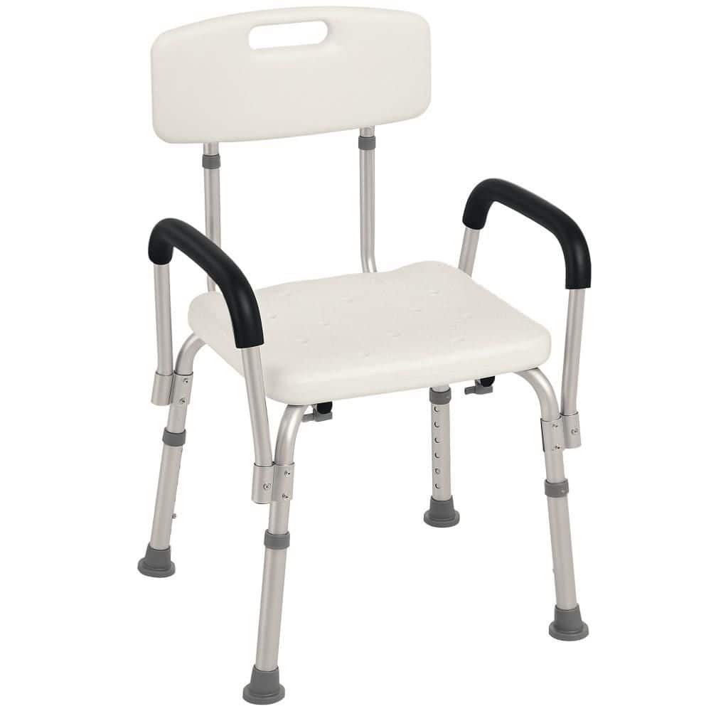 Tahanbath 18.5 in. W Free-standing Padded Armrest Medical Walk In Shower Seat with Back for Seniors Disabled in White (1)