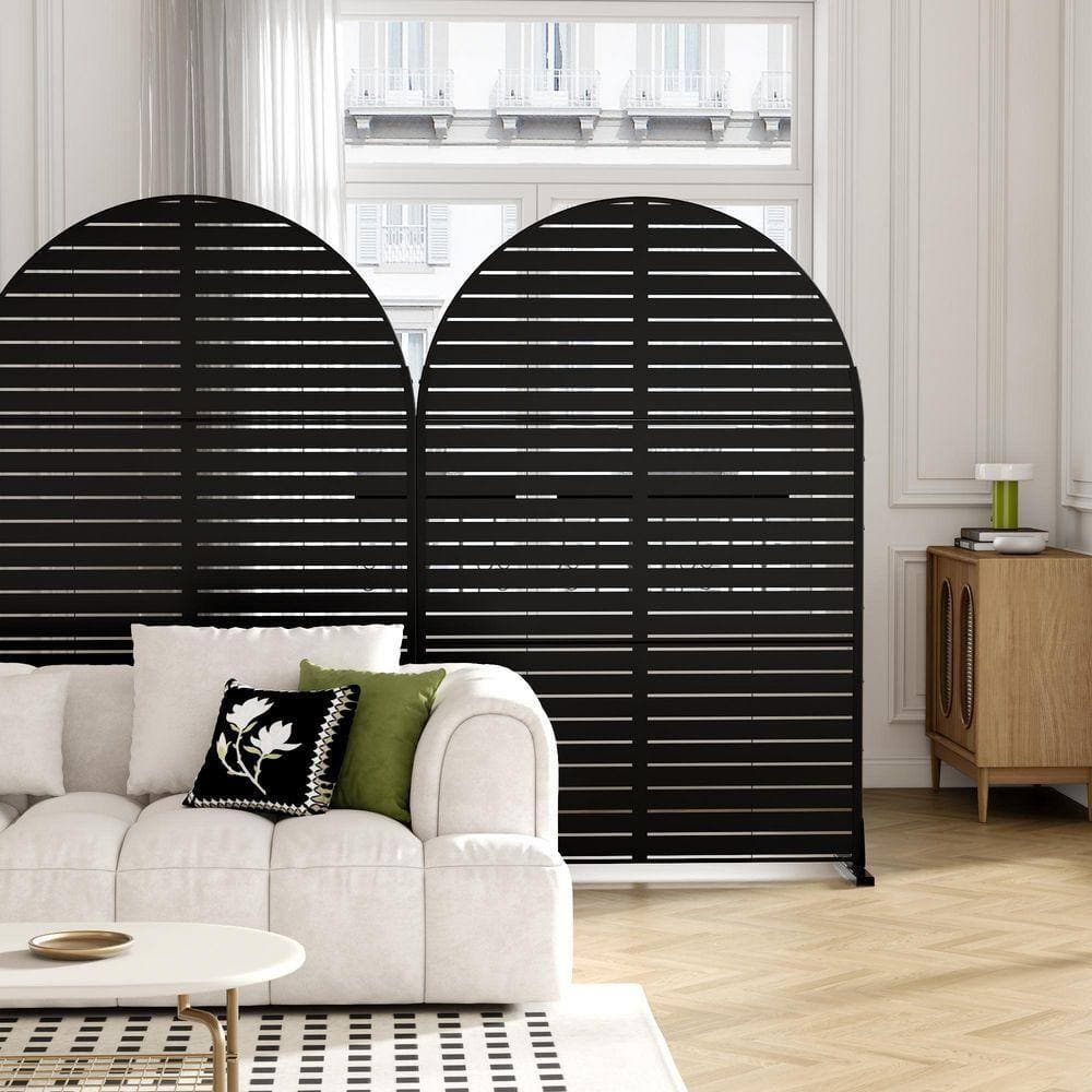 Lirago 72 in. x 47 in. Arched-Top Black Privacy Screen Galvanized Freestanding Panel (3)