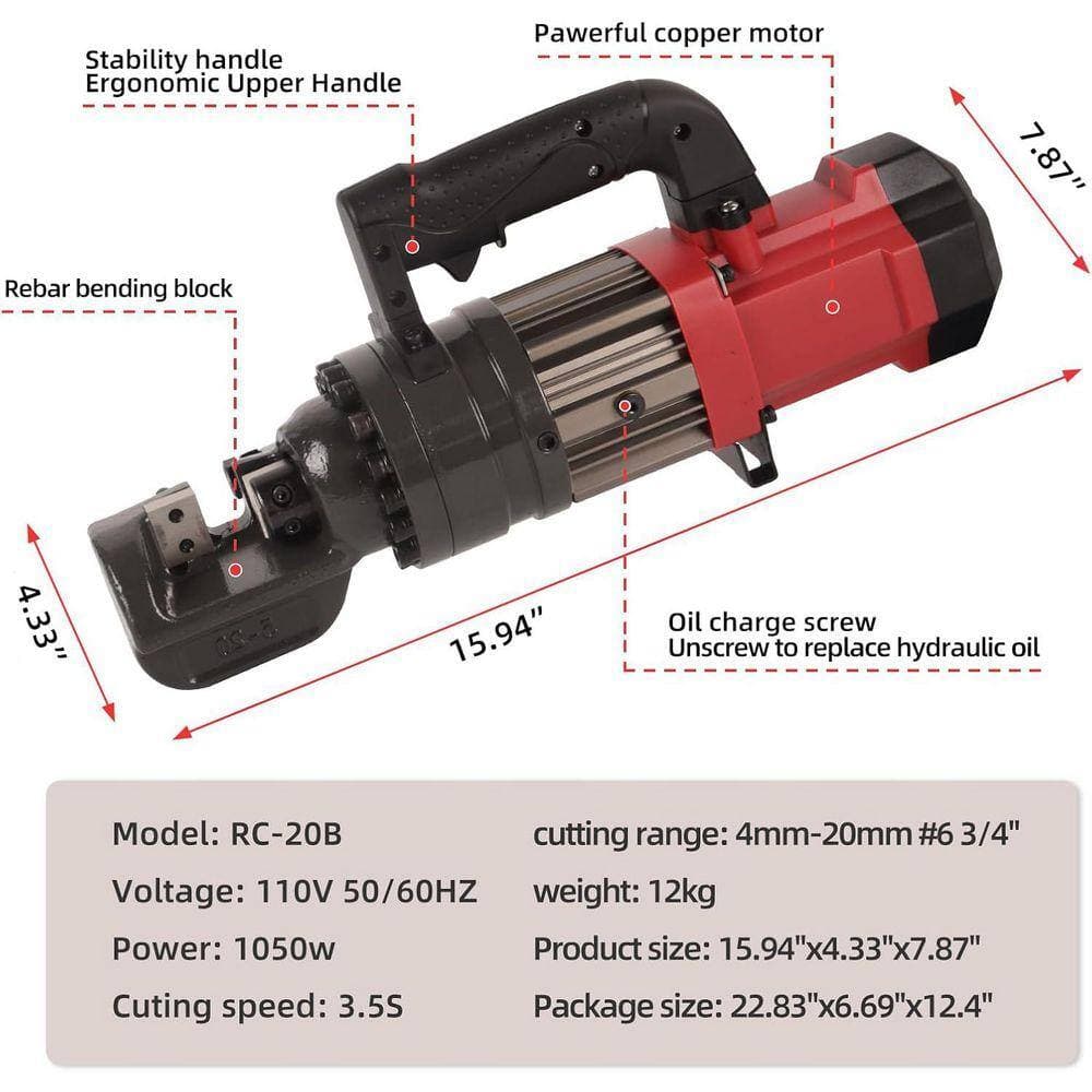 KIWDZFU Hydraulic Electric Rebar Cutter 1050-Watts 110-Volt Cuts Up to 3/4 in. 4-20mm Rebar with Portable Metal Storage Box (2)