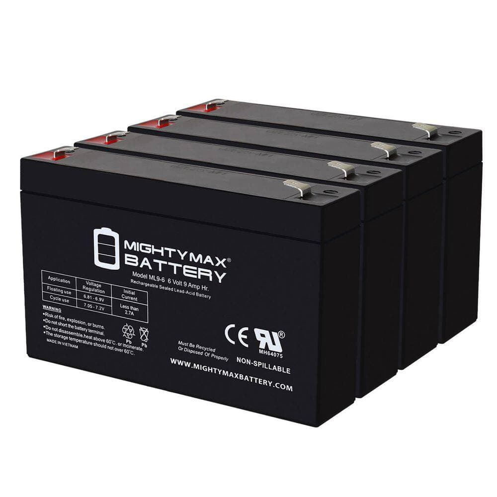 MIGHTY MAX BATTERY 6-Volt 9Ah AGM Rechargeable Battery Deep Cycle Replacement for UPS Backup RBC69-1U 4-Pack (1)